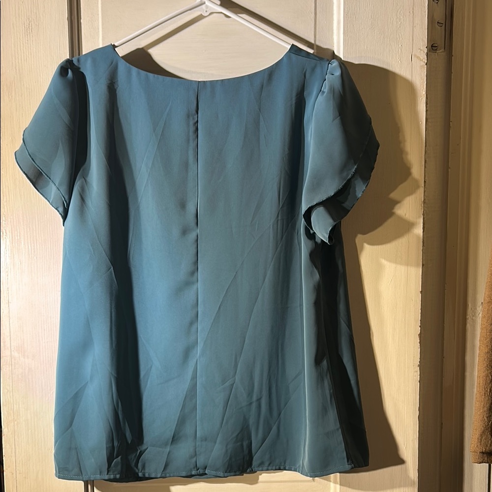 Blue Cap Sleeve Ruffled Blouse - Picture 3 of 3